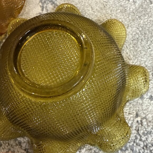 Vintage Italian Colony Amber Waffle Glass Ruffled Fruit Dessert Bowls Lot 1960s - Picture 13 of 13